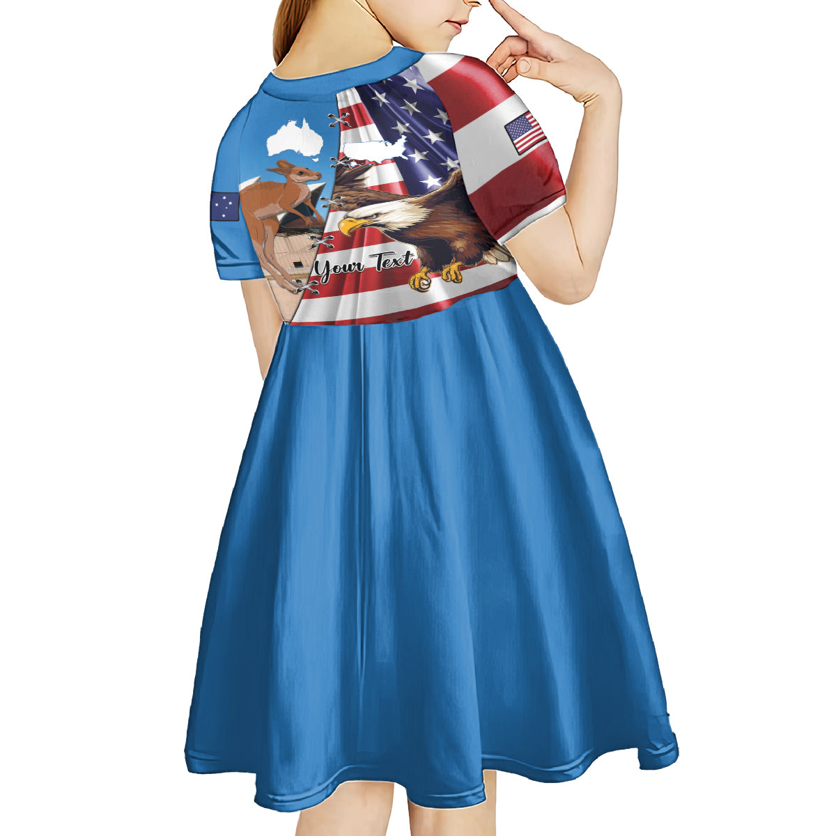 Personalised United States And Australia Kid Short Sleeve Dress USA Eagle With Aussie Kangaroo