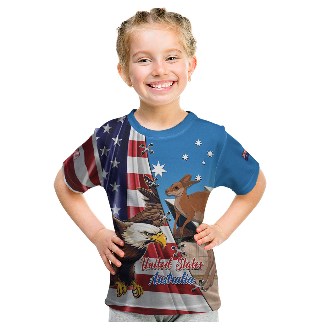 Personalised United States And Australia Kid T Shirt USA Eagle With Aussie Kangaroo