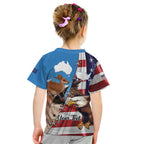 Personalised United States And Australia Kid T Shirt USA Eagle With Aussie Kangaroo