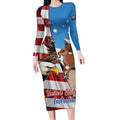 Personalised United States And Australia Long Sleeve Bodycon Dress USA Eagle With Aussie Kangaroo