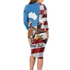 Personalised United States And Australia Long Sleeve Bodycon Dress USA Eagle With Aussie Kangaroo