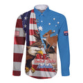 Personalised United States And Australia Long Sleeve Button Shirt USA Eagle With Aussie Kangaroo