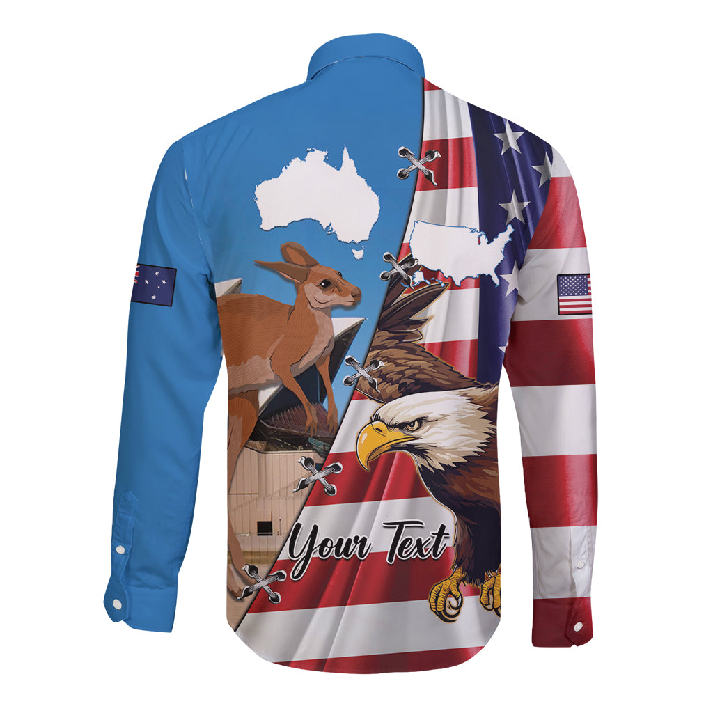 Personalised United States And Australia Long Sleeve Button Shirt USA Eagle With Aussie Kangaroo
