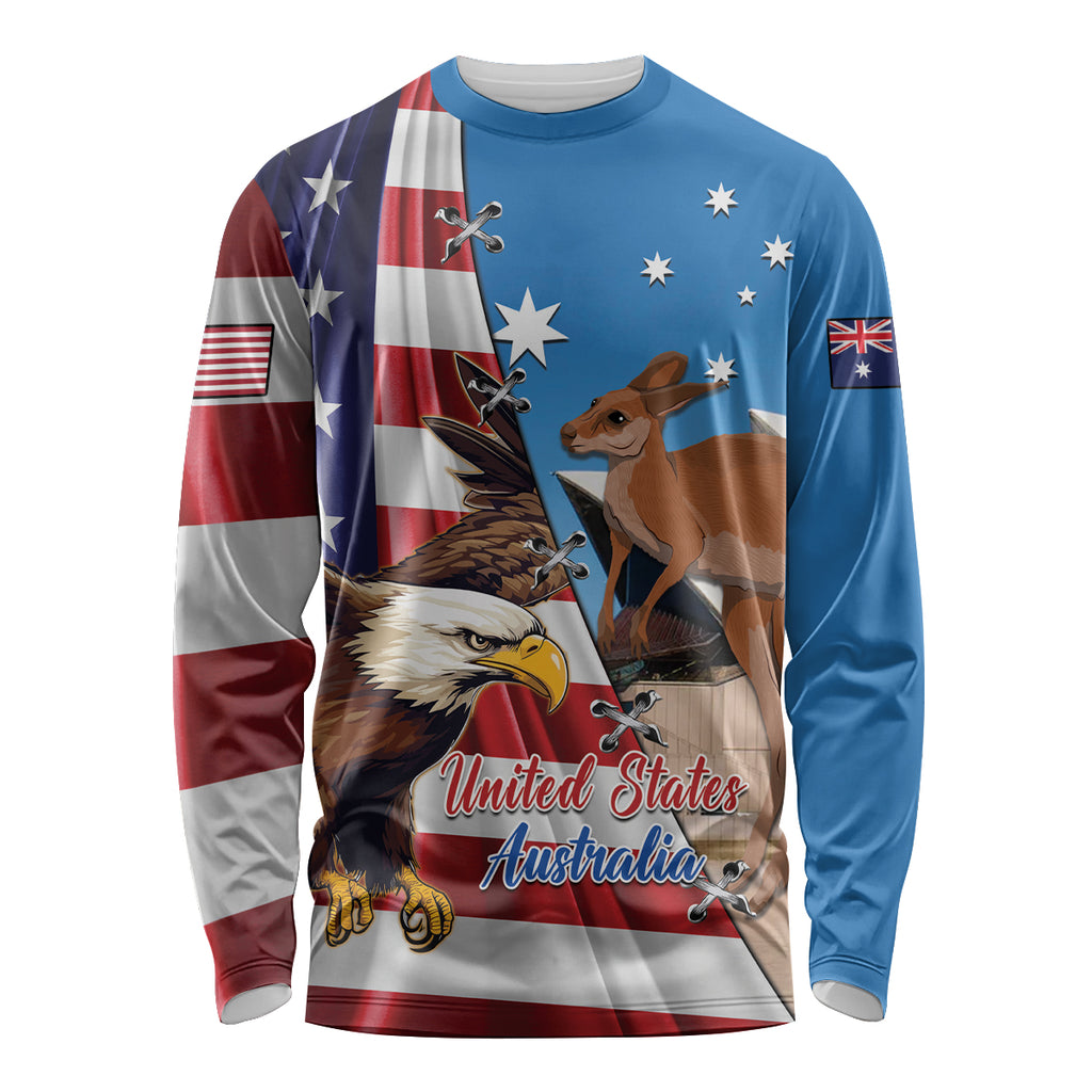Personalised United States And Australia Long Sleeve Shirt USA Eagle With Aussie Kangaroo
