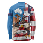 Personalised United States And Australia Long Sleeve Shirt USA Eagle With Aussie Kangaroo