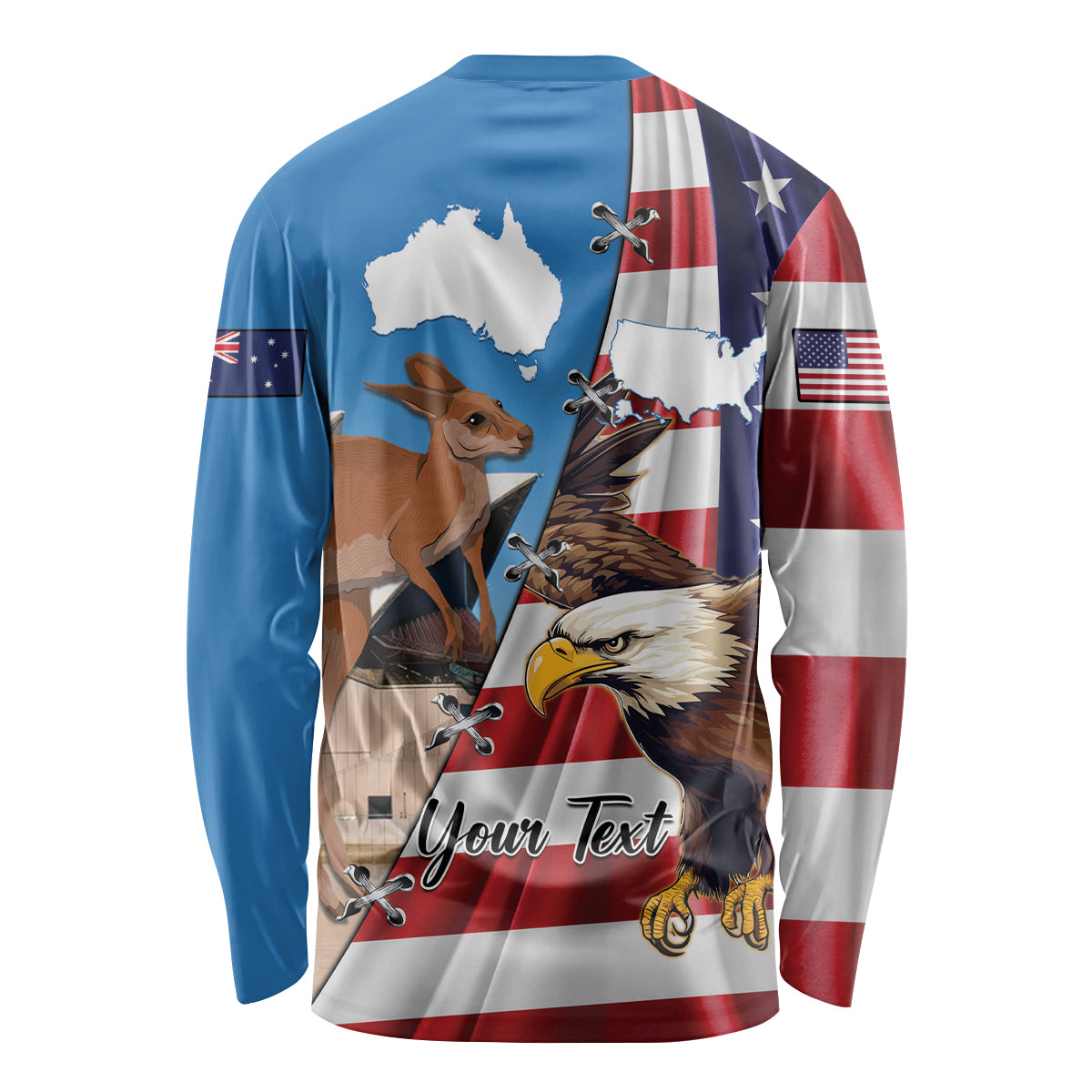 Personalised United States And Australia Long Sleeve Shirt USA Eagle With Aussie Kangaroo