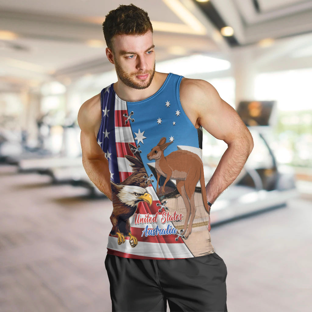 Personalised United States And Australia Men Tank Top USA Eagle With Aussie Kangaroo