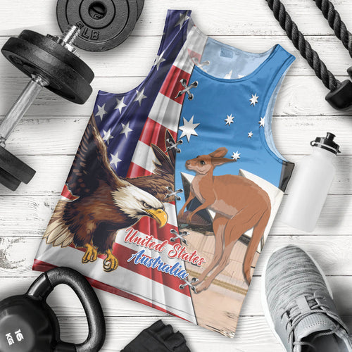 Personalised United States And Australia Men Tank Top USA Eagle With Aussie Kangaroo