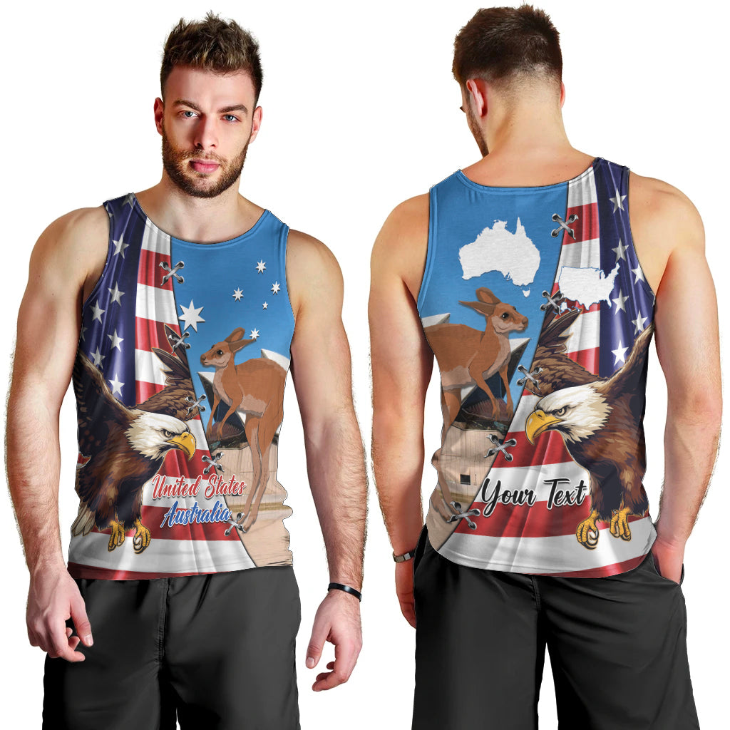 Personalised United States And Australia Men Tank Top USA Eagle With Aussie Kangaroo