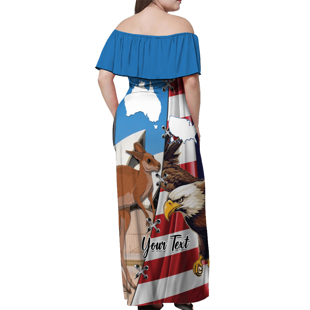Personalised United States And Australia Off Shoulder Maxi Dress USA Eagle With Aussie Kangaroo