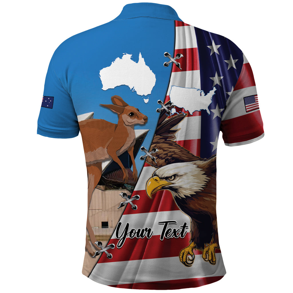 Personalised United States And Australia Polo Shirt USA Eagle With Aussie Kangaroo