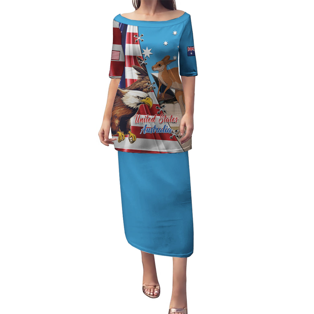 Personalised United States And Australia Puletasi USA Eagle With Aussie Kangaroo