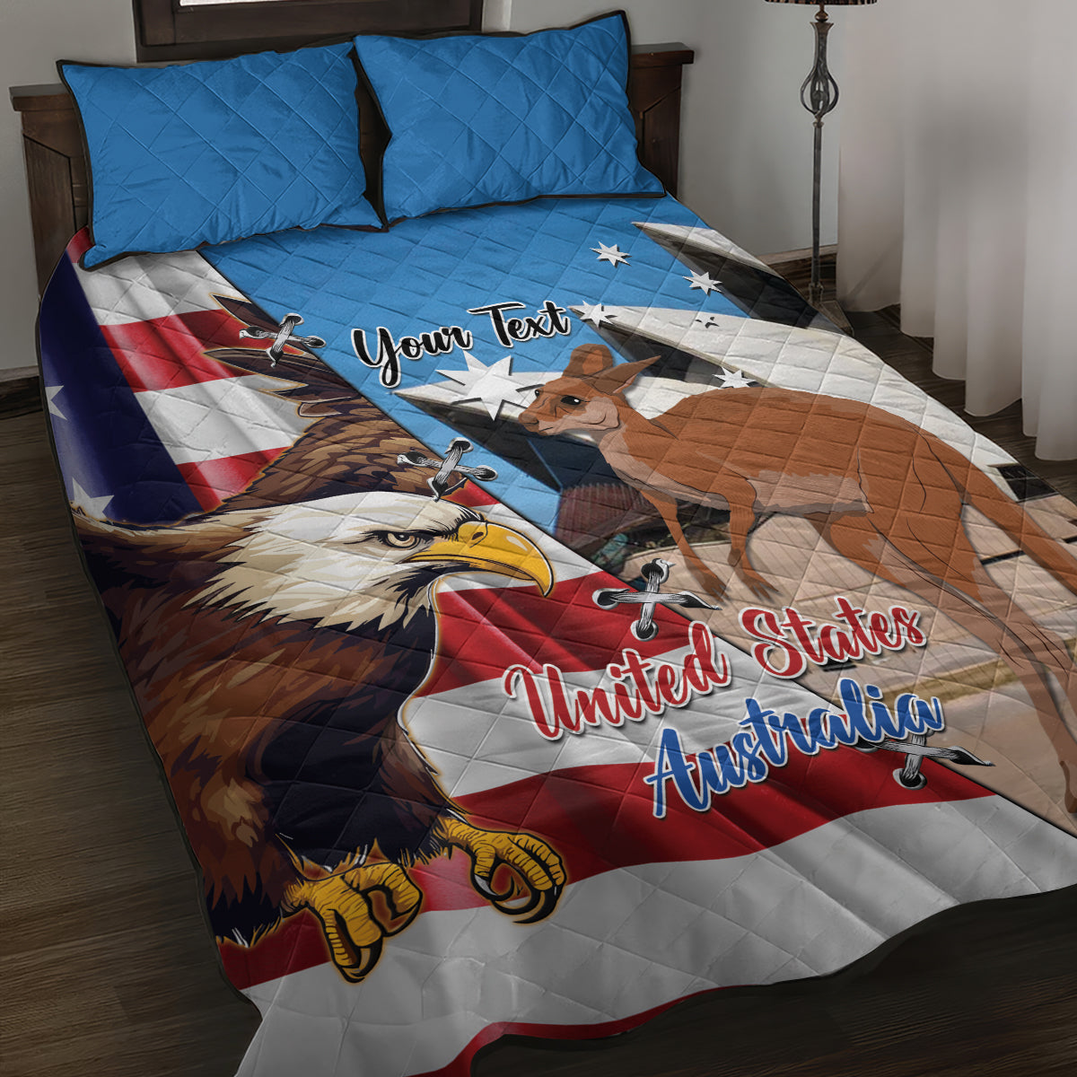 Personalised United States And Australia Quilt Bed Set USA Eagle With Aussie Kangaroo