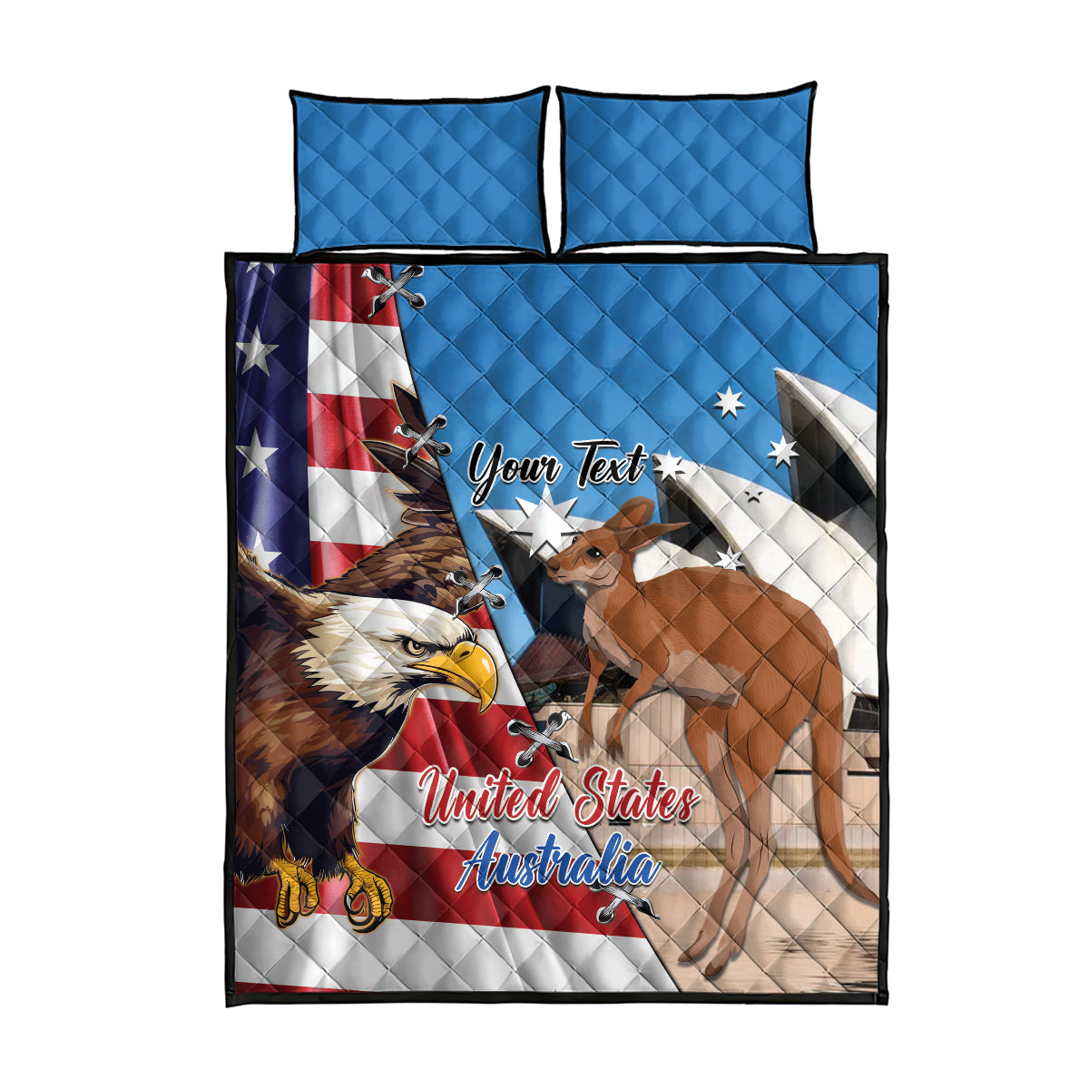 Personalised United States And Australia Quilt Bed Set USA Eagle With Aussie Kangaroo