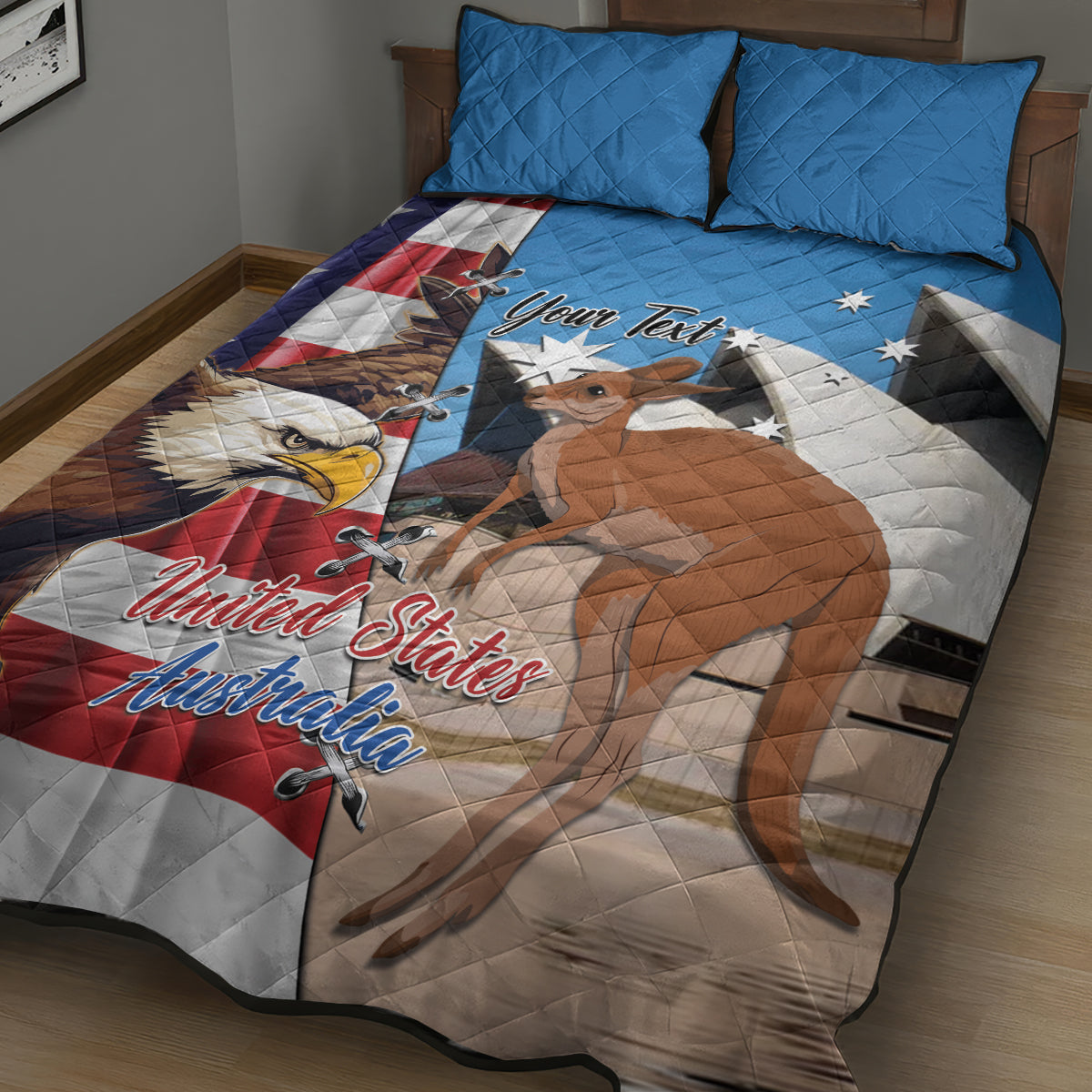 Personalised United States And Australia Quilt Bed Set USA Eagle With Aussie Kangaroo