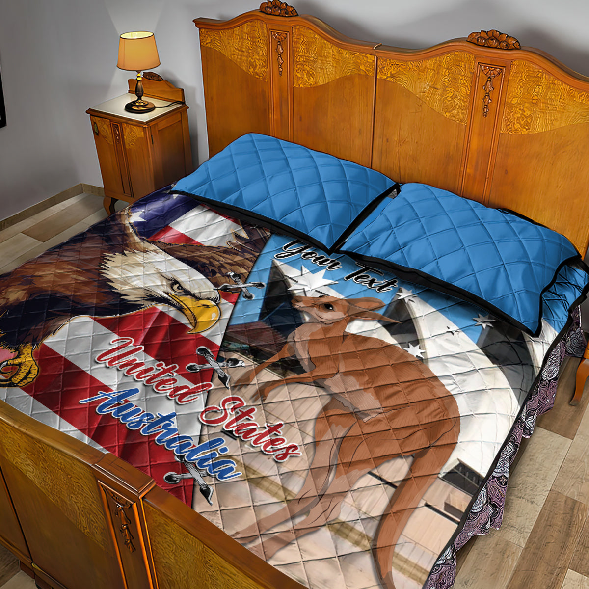 Personalised United States And Australia Quilt Bed Set USA Eagle With Aussie Kangaroo