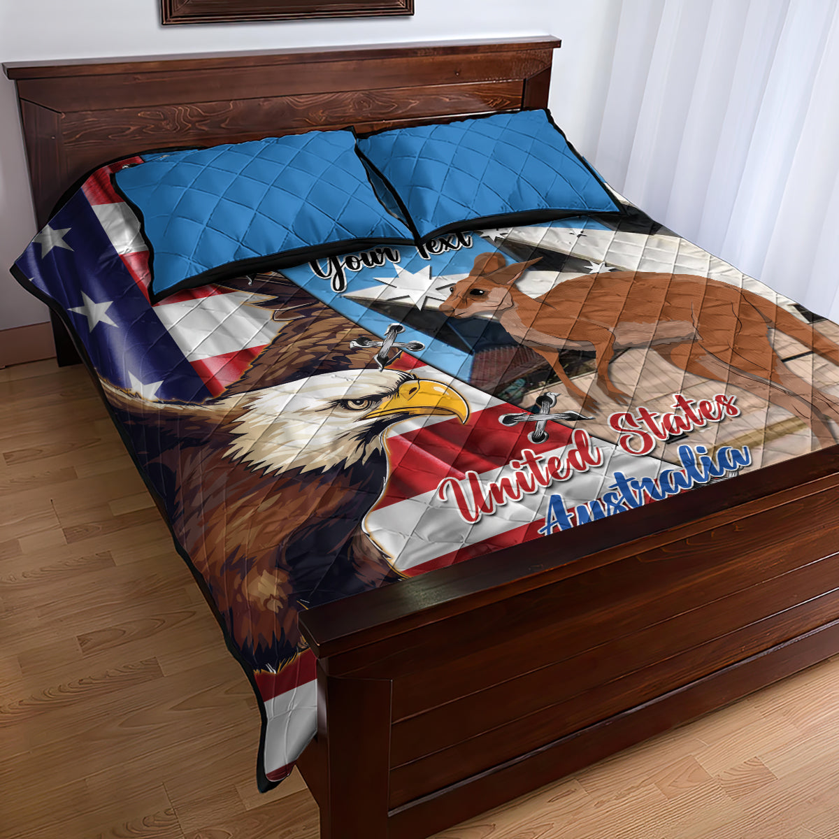 Personalised United States And Australia Quilt Bed Set USA Eagle With Aussie Kangaroo