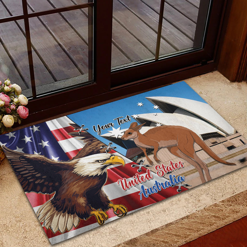 Personalised United States And Australia Rubber Doormat USA Eagle With Aussie Kangaroo