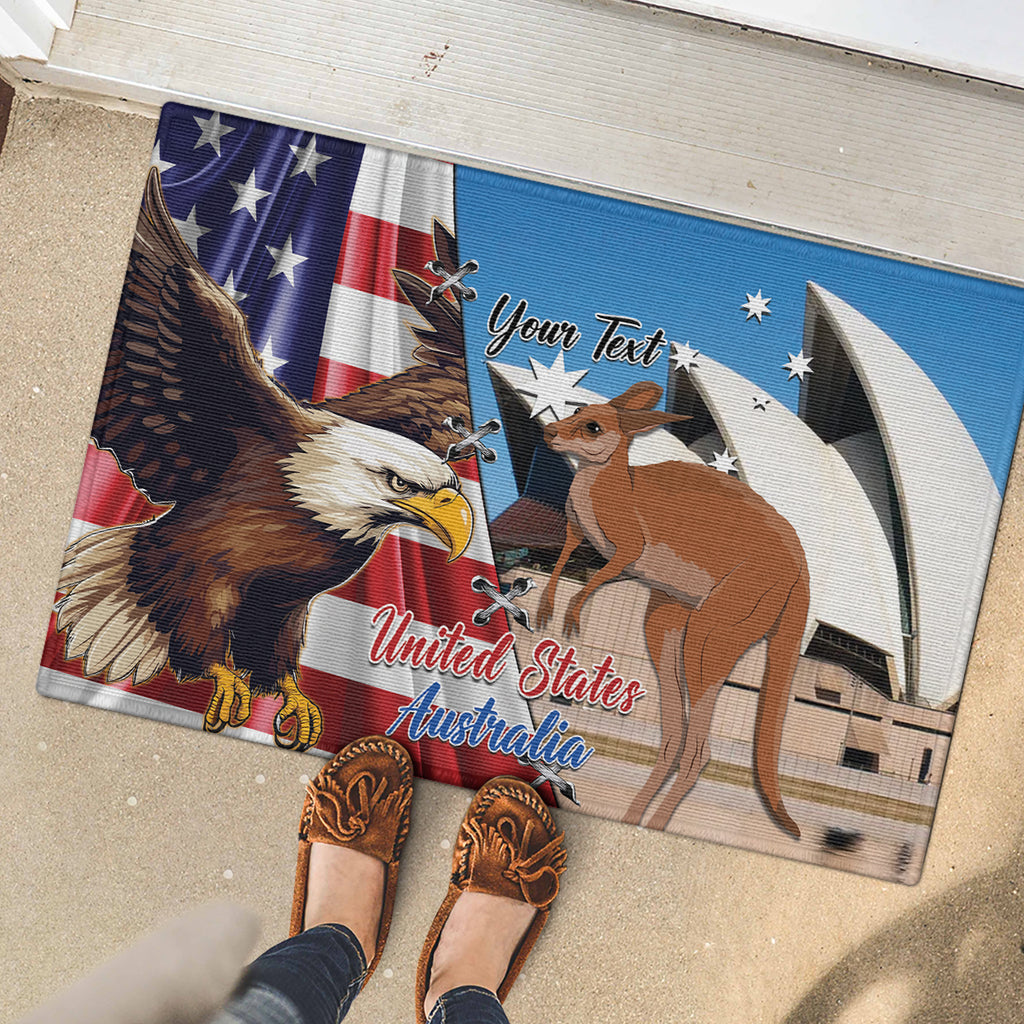 Personalised United States And Australia Rubber Doormat USA Eagle With Aussie Kangaroo
