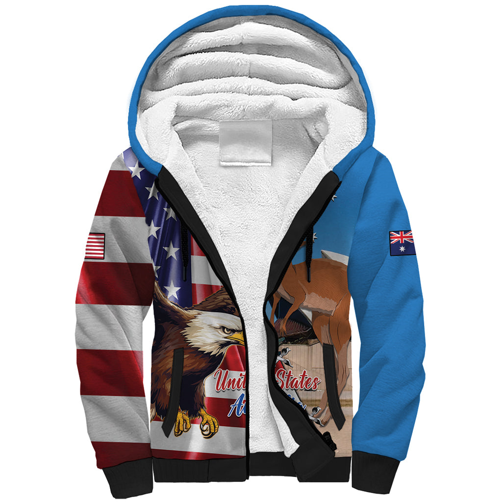 Personalised United States And Australia Sherpa Hoodie USA Eagle With Aussie Kangaroo