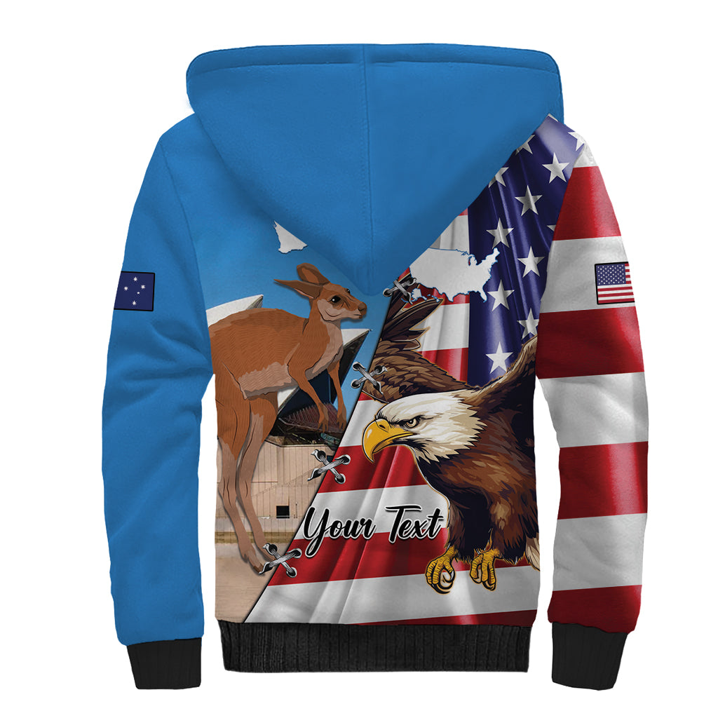 Personalised United States And Australia Sherpa Hoodie USA Eagle With Aussie Kangaroo