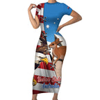 Personalised United States And Australia Short Sleeve Bodycon Dress USA Eagle With Aussie Kangaroo