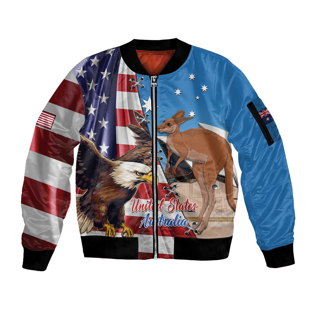 Personalised United States And Australia Sleeve Zip Bomber Jacket USA Eagle With Aussie Kangaroo