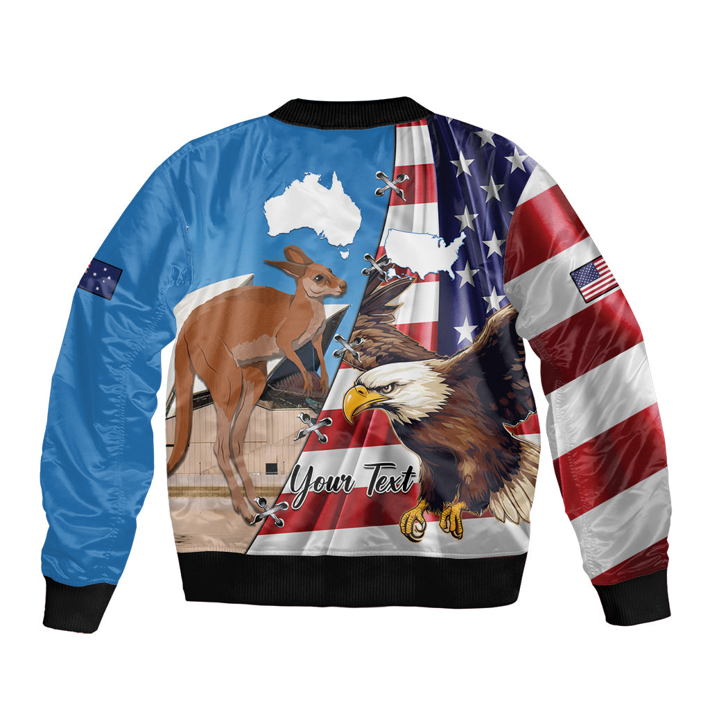 Personalised United States And Australia Sleeve Zip Bomber Jacket USA Eagle With Aussie Kangaroo