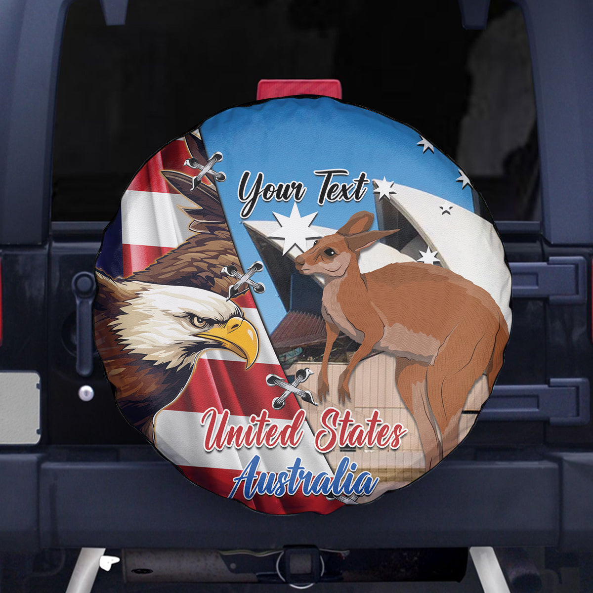 Personalised United States And Australia Spare Tire Cover USA Eagle With Aussie Kangaroo