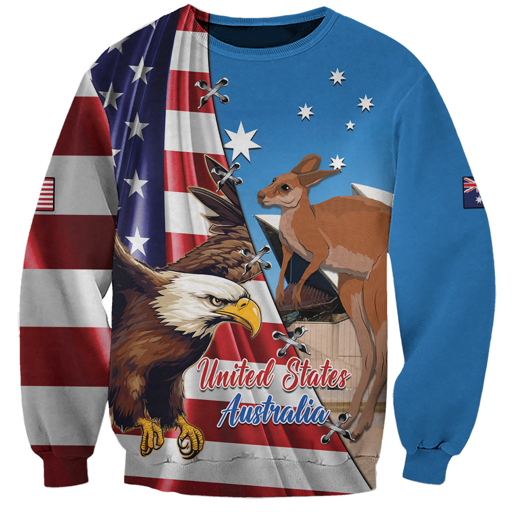Personalised United States And Australia Sweatshirt USA Eagle With Aussie Kangaroo