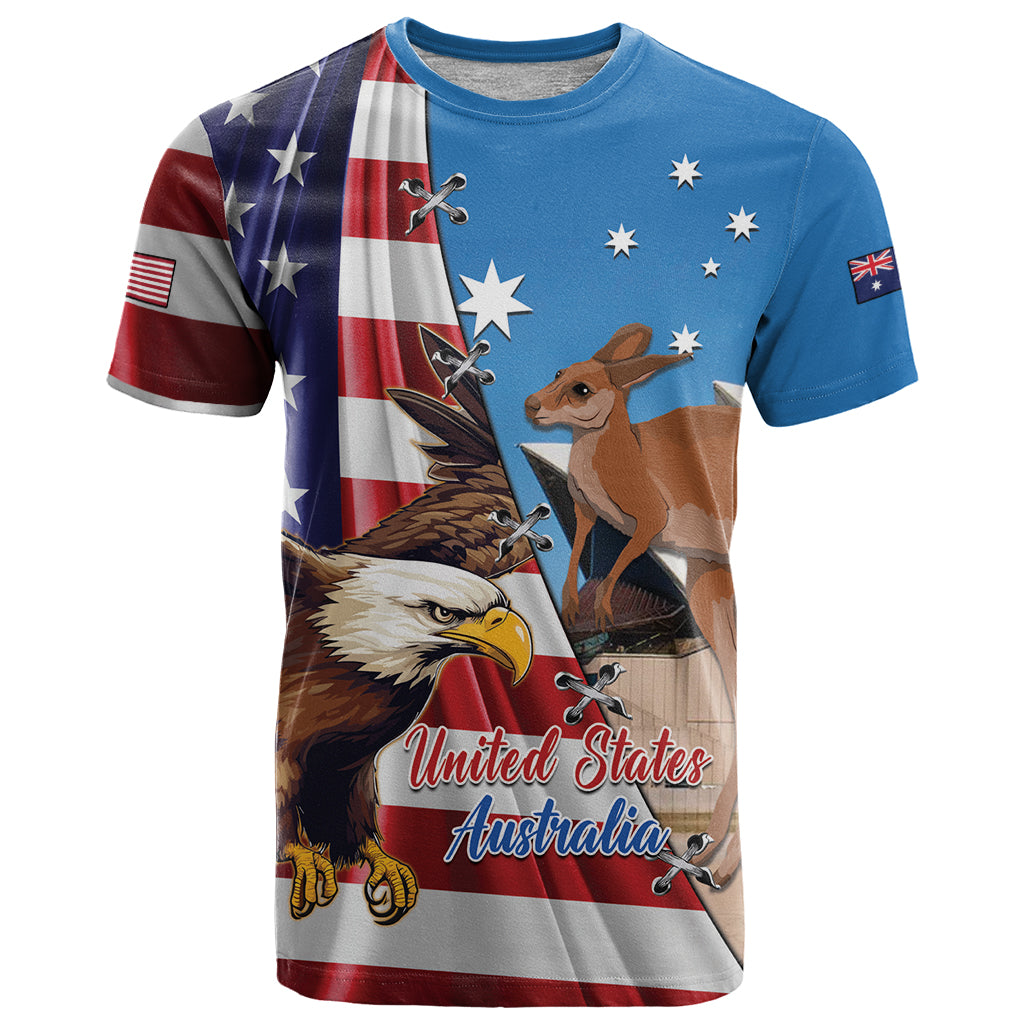 Personalised United States And Australia T Shirt USA Eagle With Aussie Kangaroo