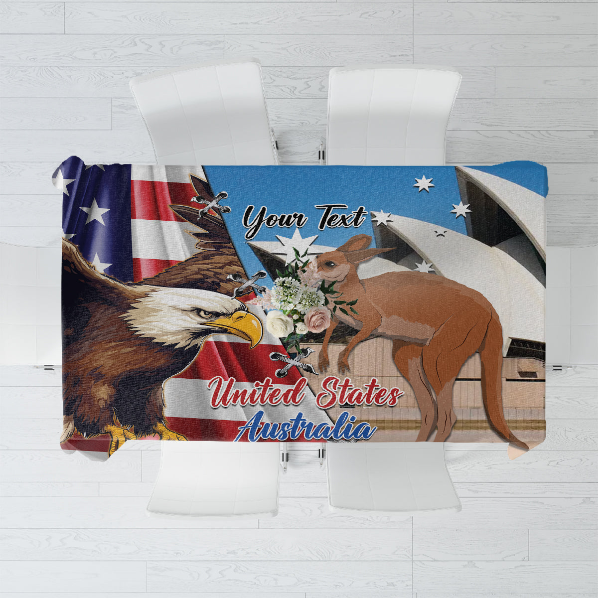 Personalised United States And Australia Tablecloth USA Eagle With Aussie Kangaroo