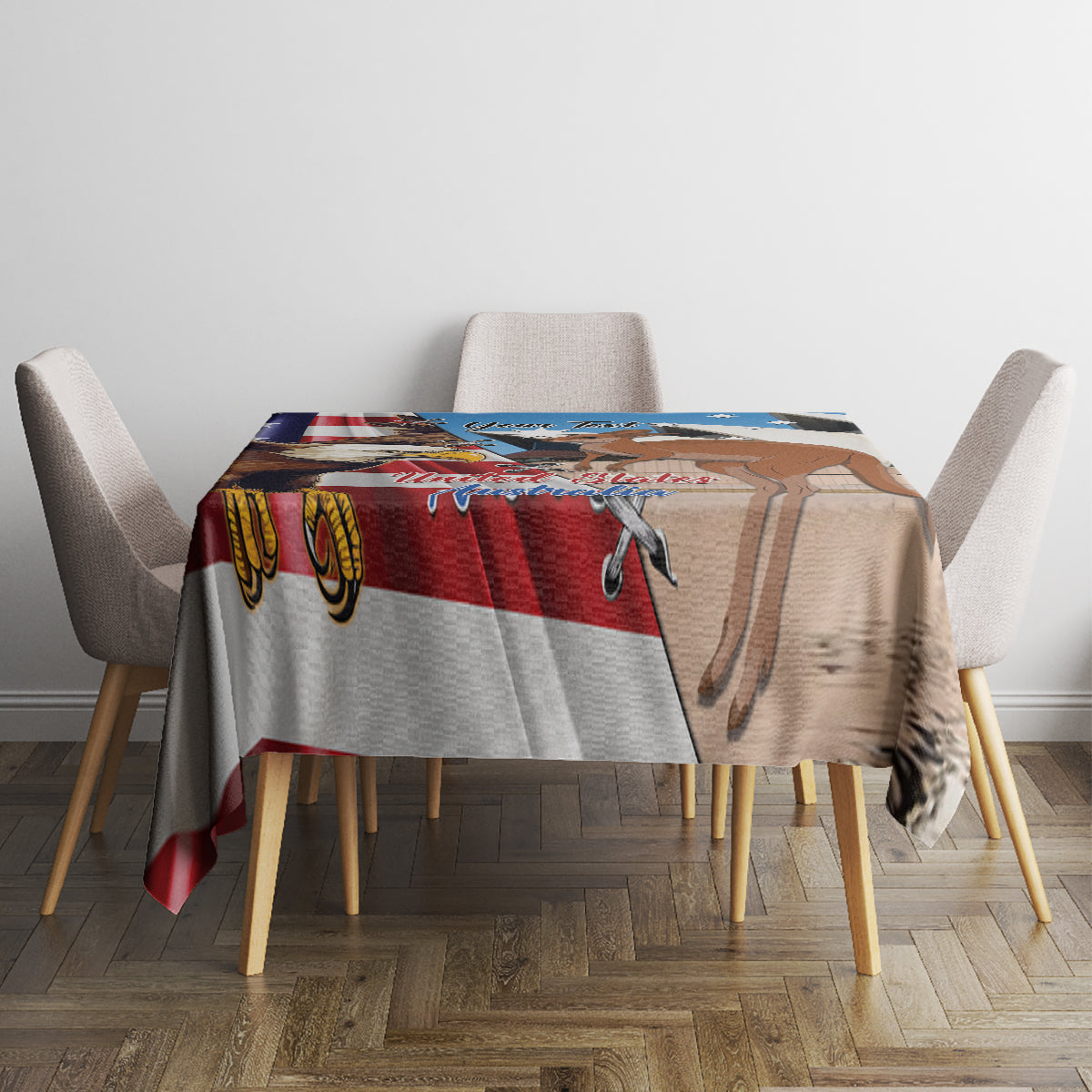 Personalised United States And Australia Tablecloth USA Eagle With Aussie Kangaroo