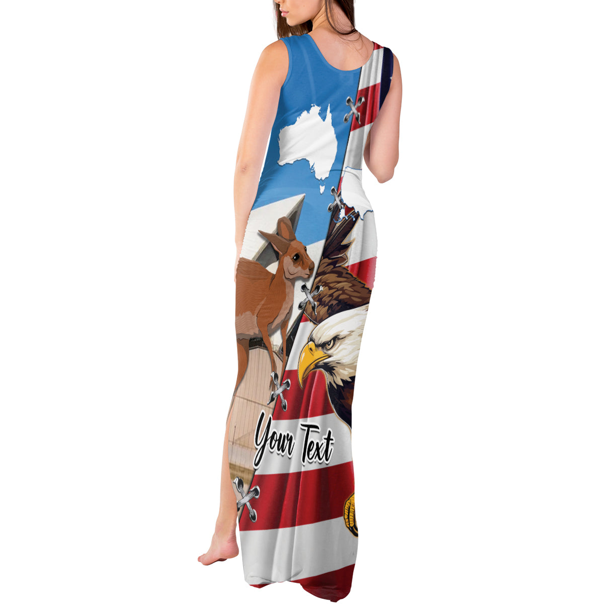 Personalised United States And Australia Tank Maxi Dress USA Eagle With Aussie Kangaroo
