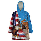 Personalised United States And Australia Wearable Blanket Hoodie USA Eagle With Aussie Kangaroo
