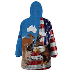 Personalised United States And Australia Wearable Blanket Hoodie USA Eagle With Aussie Kangaroo