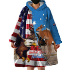 Personalised United States And Australia Wearable Blanket Hoodie USA Eagle With Aussie Kangaroo