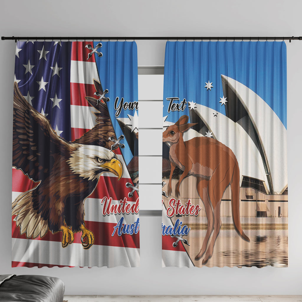 Personalised United States And Australia Window Curtain USA Eagle With Aussie Kangaroo