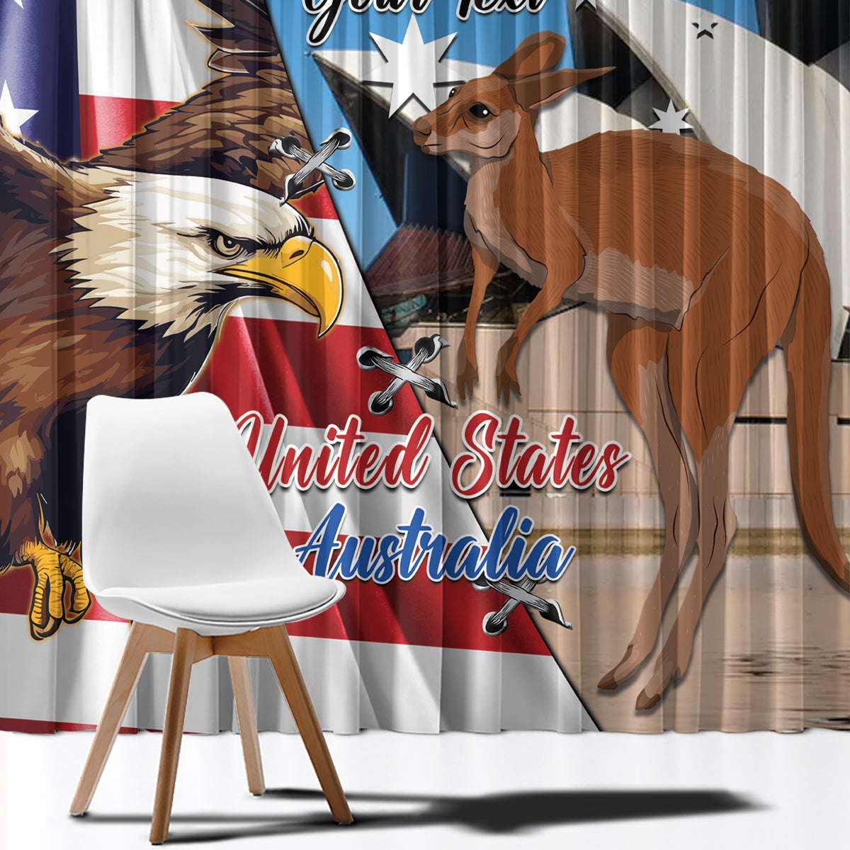 Personalised United States And Australia Window Curtain USA Eagle With Aussie Kangaroo