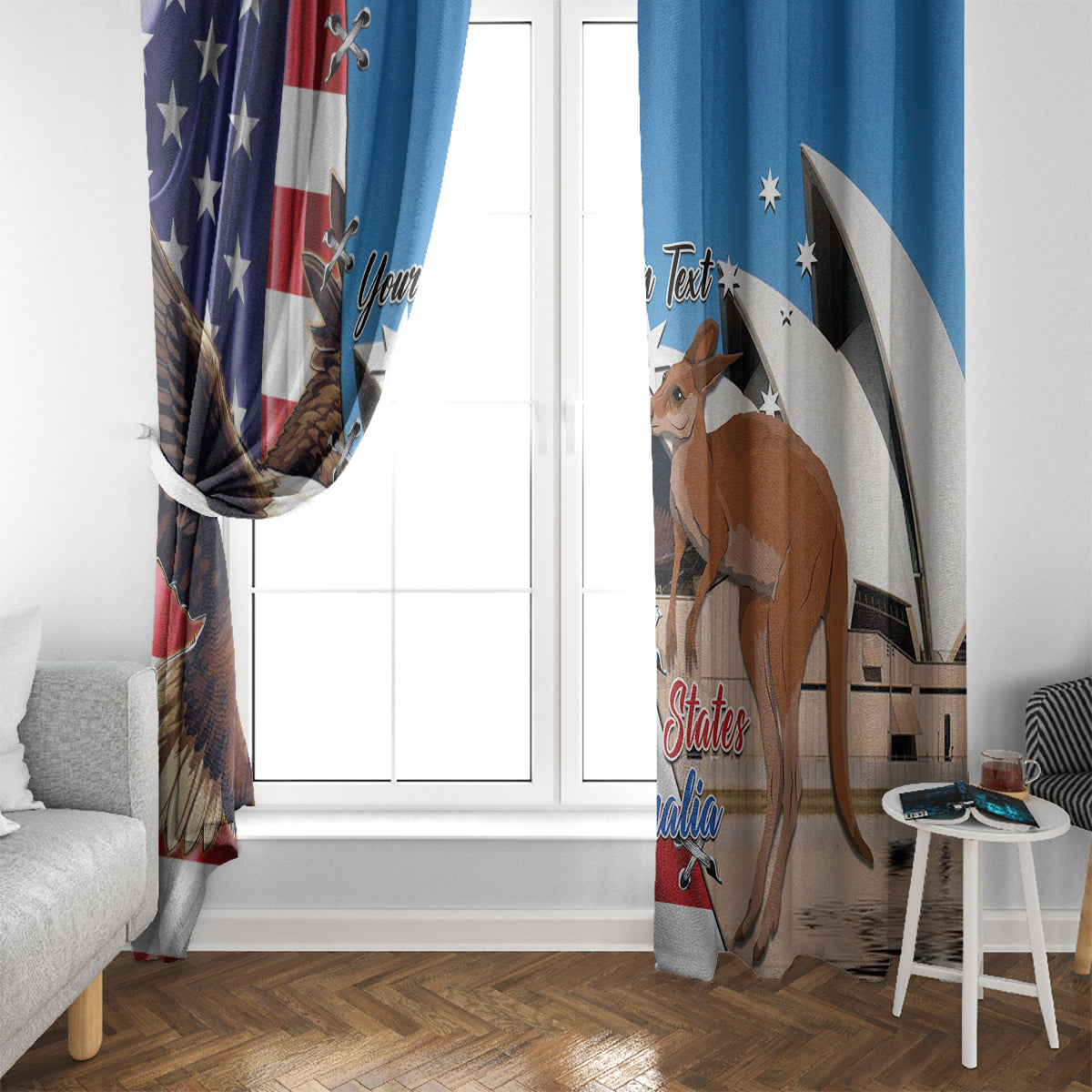Personalised United States And Australia Window Curtain USA Eagle With Aussie Kangaroo