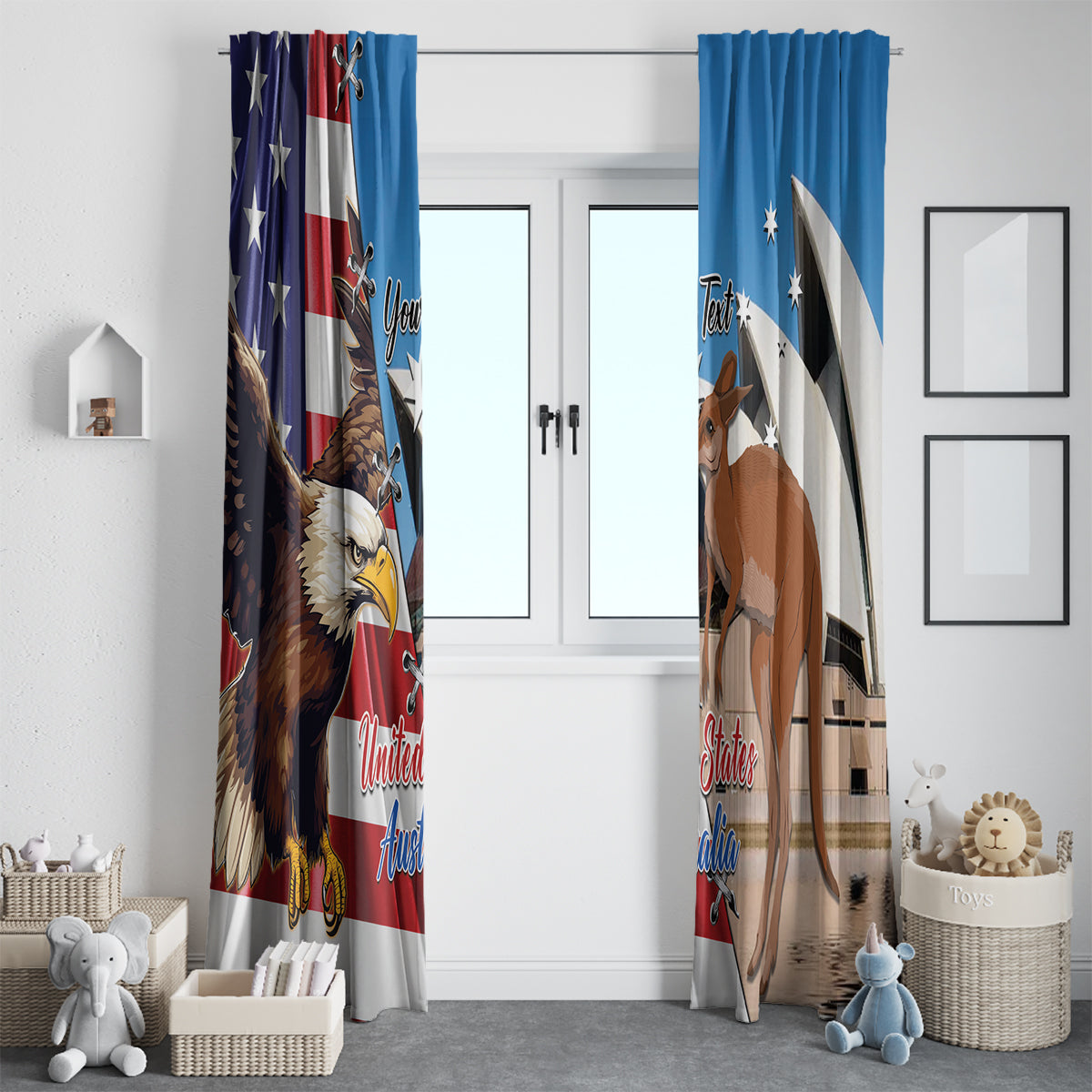 Personalised United States And Australia Window Curtain USA Eagle With Aussie Kangaroo