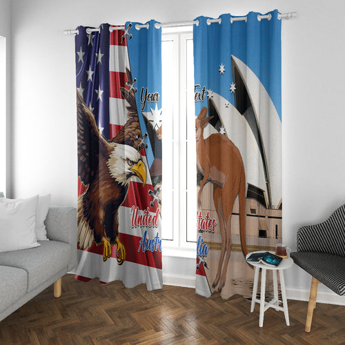 Personalised United States And Australia Window Curtain USA Eagle With Aussie Kangaroo