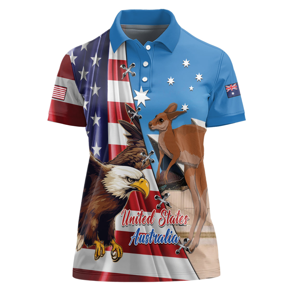 Personalised United States And Australia Women Polo Shirt USA Eagle With Aussie Kangaroo