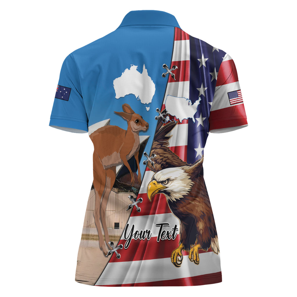 Personalised United States And Australia Women Polo Shirt USA Eagle With Aussie Kangaroo