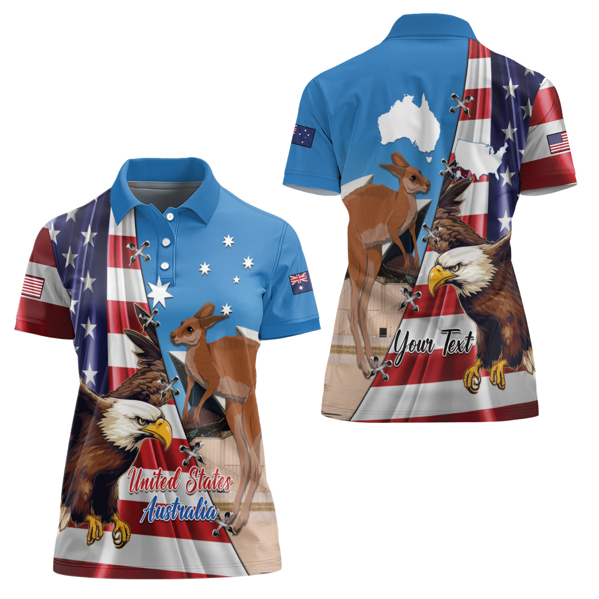 Personalised United States And Australia Women Polo Shirt USA Eagle With Aussie Kangaroo