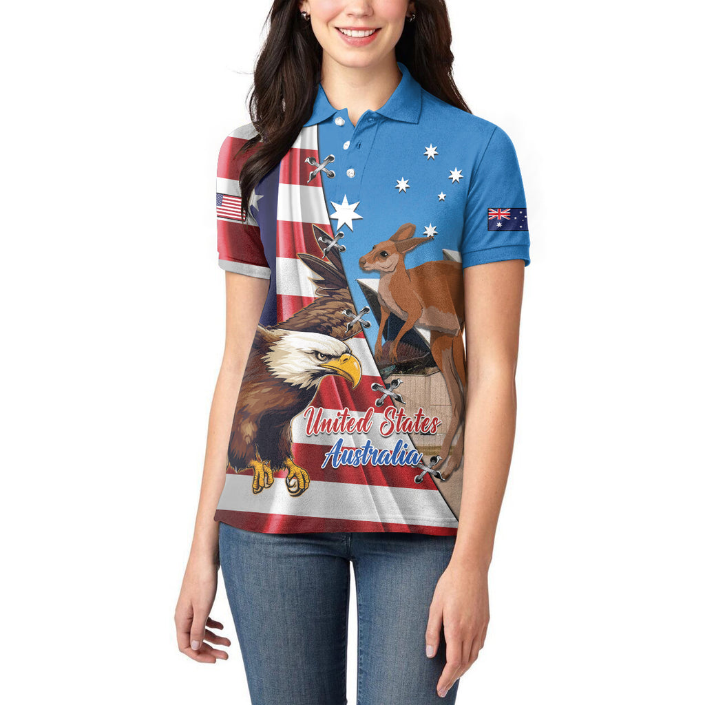 Personalised United States And Australia Women Polo Shirt USA Eagle With Aussie Kangaroo