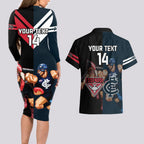 Custom Blues And Bombers Football Couples Matching Long Sleeve Bodycon Dress and Hawaiian Shirt 2024 Together Sporty