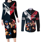 Custom Blues And Bombers Football Couples Matching Long Sleeve Bodycon Dress and Long Sleeve Button Shirt 2024 Together Sporty