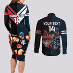 Custom Blues And Bombers Football Couples Matching Long Sleeve Bodycon Dress and Long Sleeve Button Shirt 2024 Together Sporty