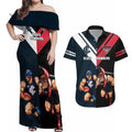 Custom Blues And Bombers Football Couples Matching Off Shoulder Maxi Dress and Hawaiian Shirt 2024 Together Sporty